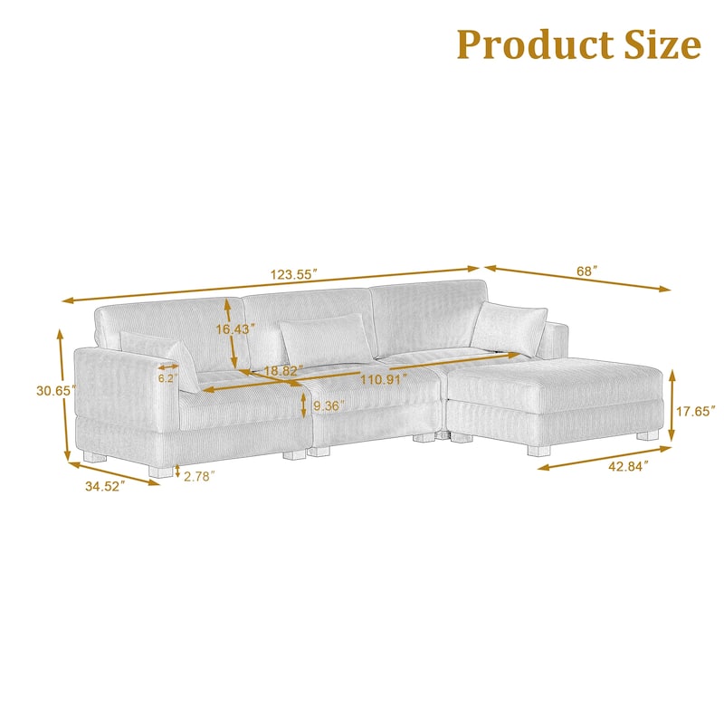 Corduroy Upholstered Modular Sectional Sofa for Living Room