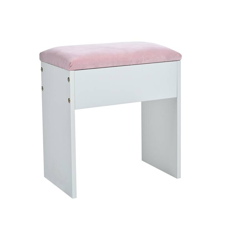 11-Bulb Makeup Vanity with Glass Top, Pink Drawers & Adjustable Lights