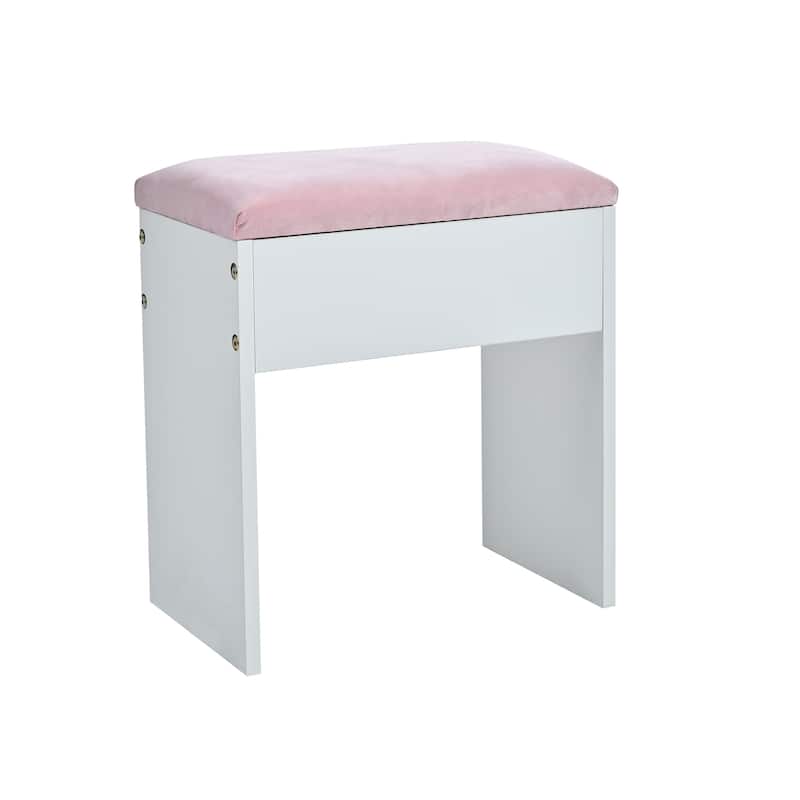 Makeup Vanity Desk with Mirror and Light, Vanity Table & Stool Set, Dressing Table with Pink Finish Drawers & Charging Station