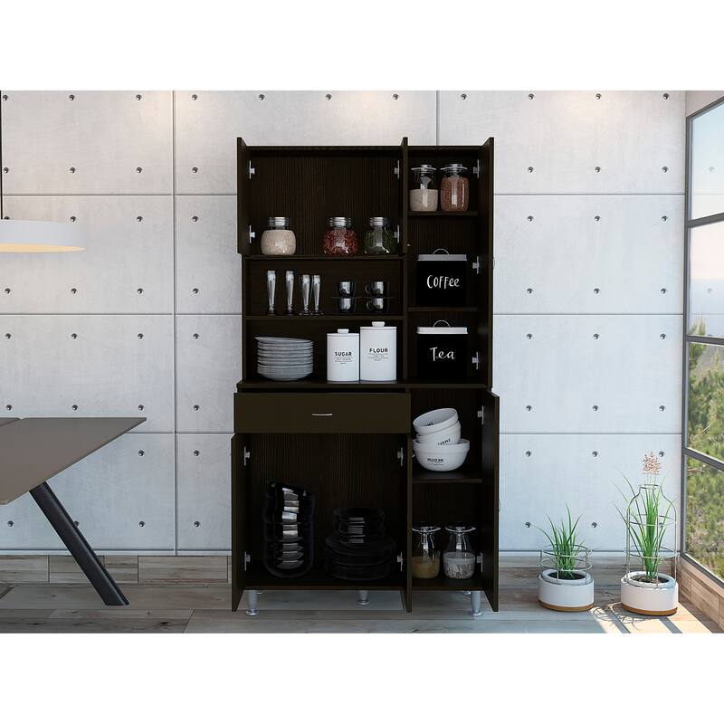 Tigard 1-Shelf 1-Drawer Pantry Cabinet Black Wengue - Black