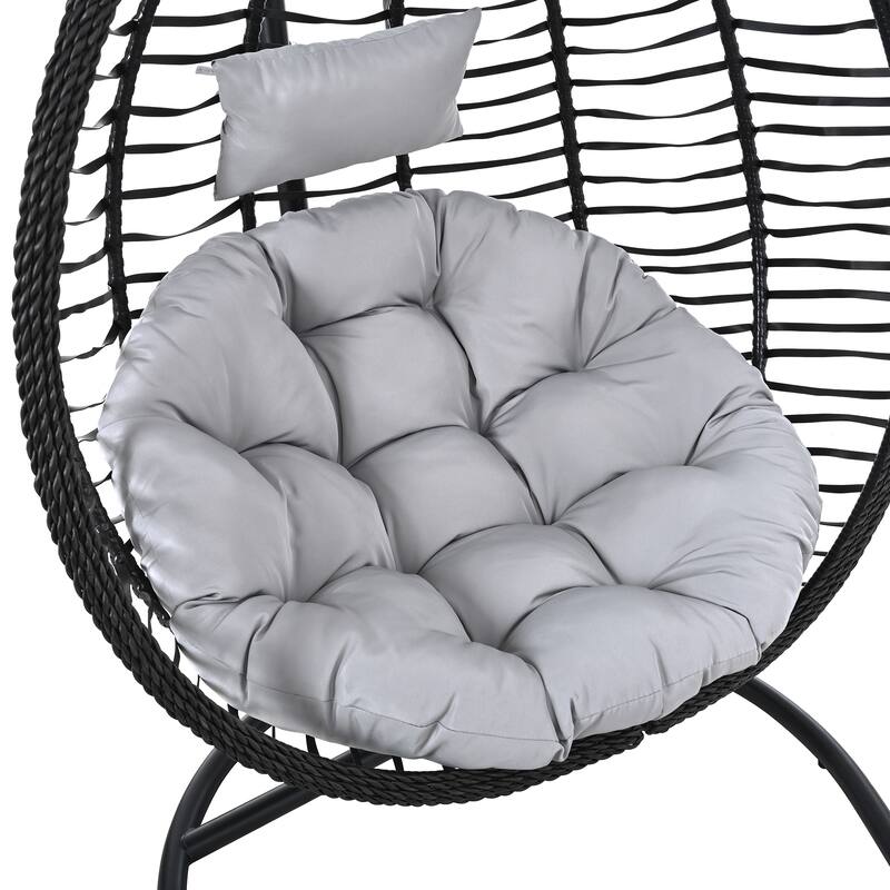 Foldable Rattan Hanging Hammock Chair with Stand and Plush Cushion for Indoor and Outdoor