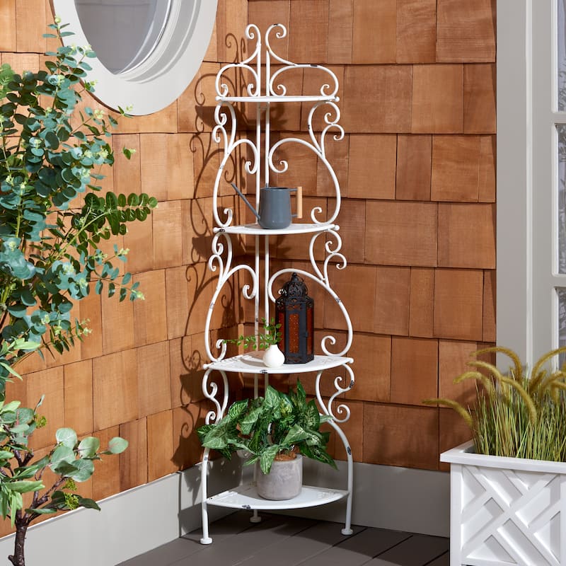 SAFAVIEH Outdoor Cielo 60" 4-Tier Corner Shelf - 13" W x 13" D x 60" H - 13Wx13Dx60H - Antique White