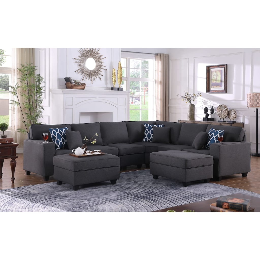 8 Piece Upholstered Sectional Sofa with 2 Ottomans in Dark Gray