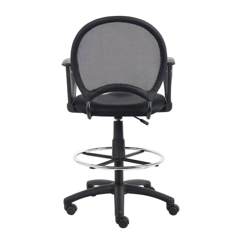 Rea Drafting Stool Chair, Loop Arms, Black Mesh, Chrome Footring