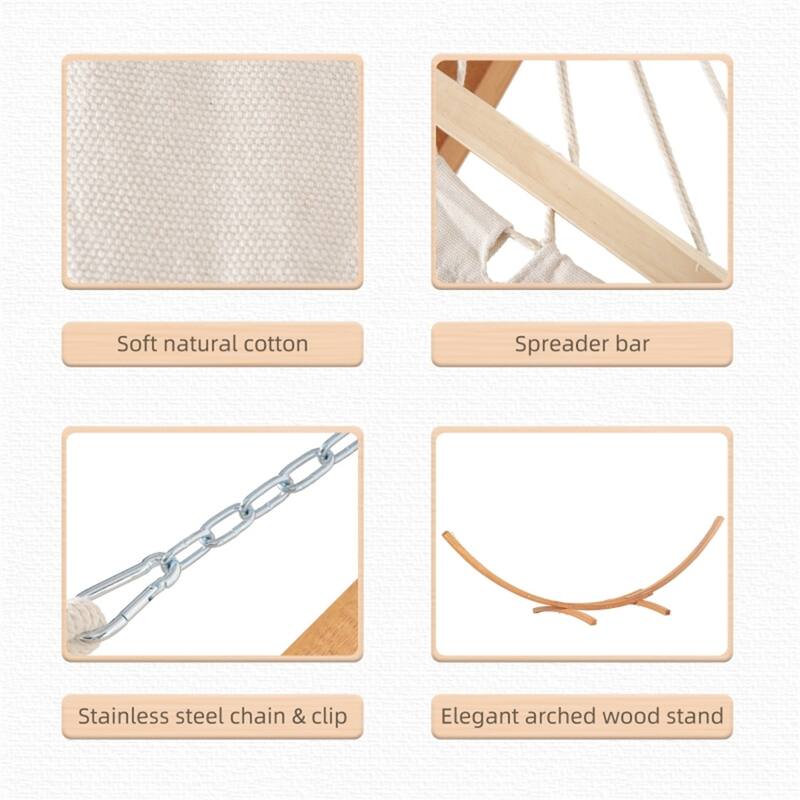 Extra Large Poplar Wood Hammock with Stand and Cotton Bed for Indoor and Outdoor Relaxation - 154.25" L x 47.25" W x 40.25" H