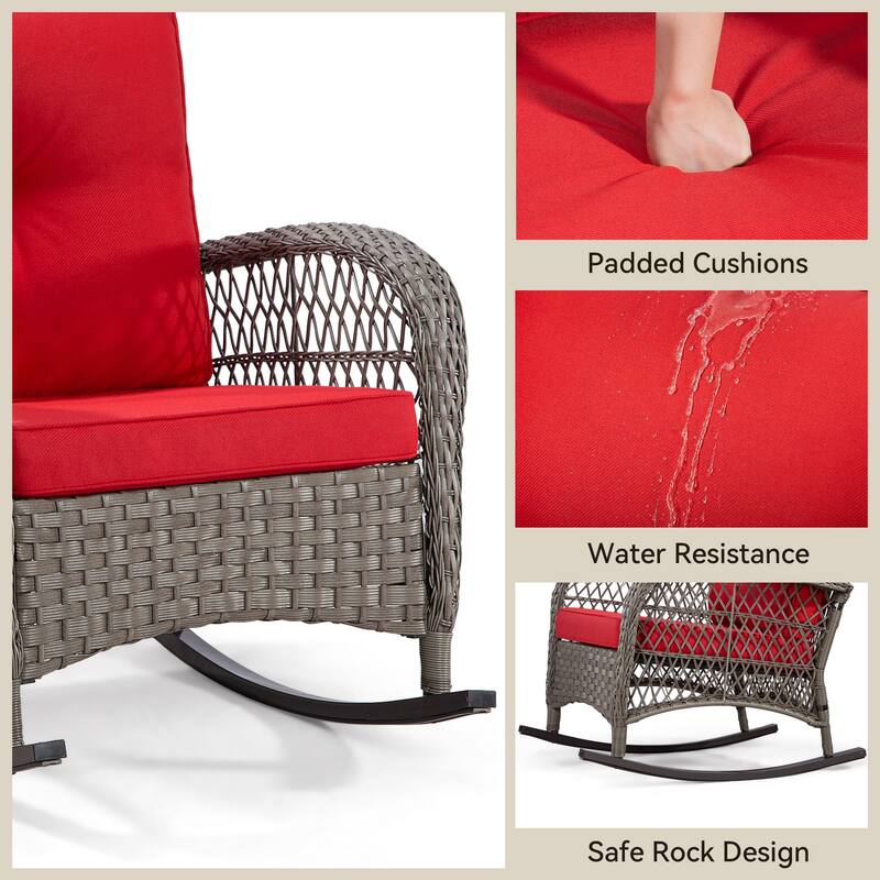 Cozywor Wicker Patio Outdoor Rocking Chair with Cushion