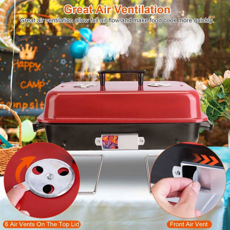 Portable Charcoal Grill Tabletop Foldable BBQ for Camping - 19.7 x 10.63 x 11.8in