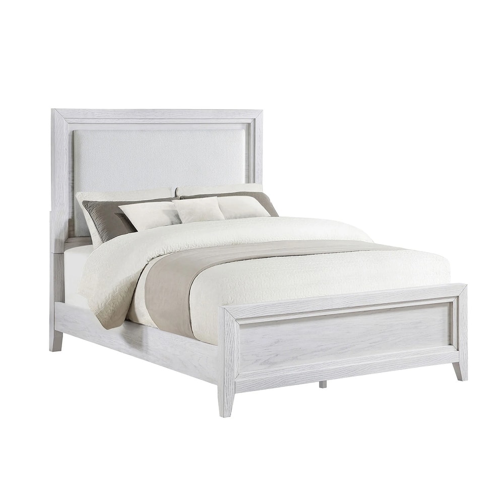 Upholstered LED Panel Bed in Distressed White