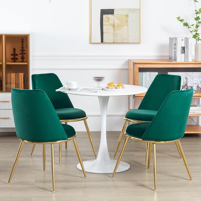 Velvet Upholstered Dining Chairs with Metal Legs, Set of 2/4 - 18.5" W x 21.46" D x 32.28" H