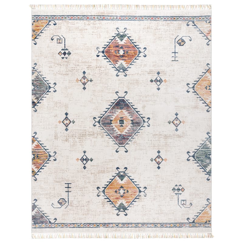 Gertmenian Amiens Moroccan Bohemian Tribal Ivory/Multi-Color Polyester Style Fringe Area Rugs - 7' 10" x 10' - Hvar - Rectangle