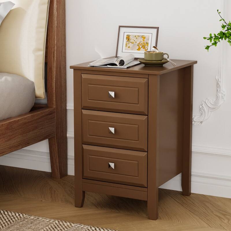 Three Drawer White Nightstand