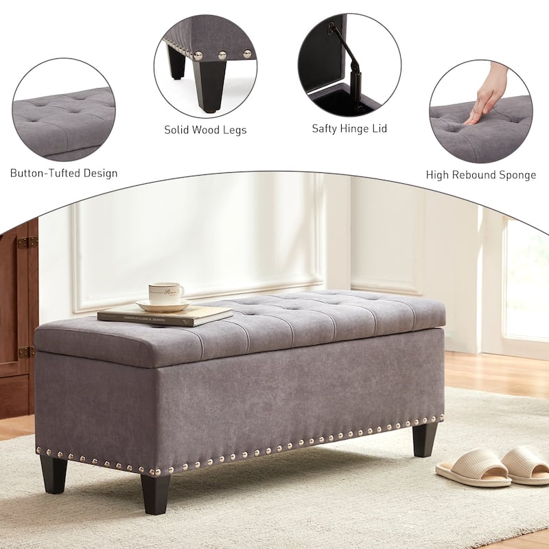 Button-Tufted Storage Ottoman Bench for Bedroom, Living Room 41"W x 16"D x 16"H
