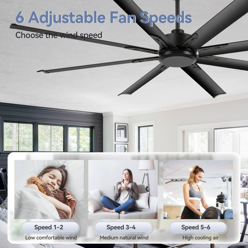 Large 72"/84"/96"/120" Black Ceiling Fan with Remote without Light-6/8 Aluminum Blades