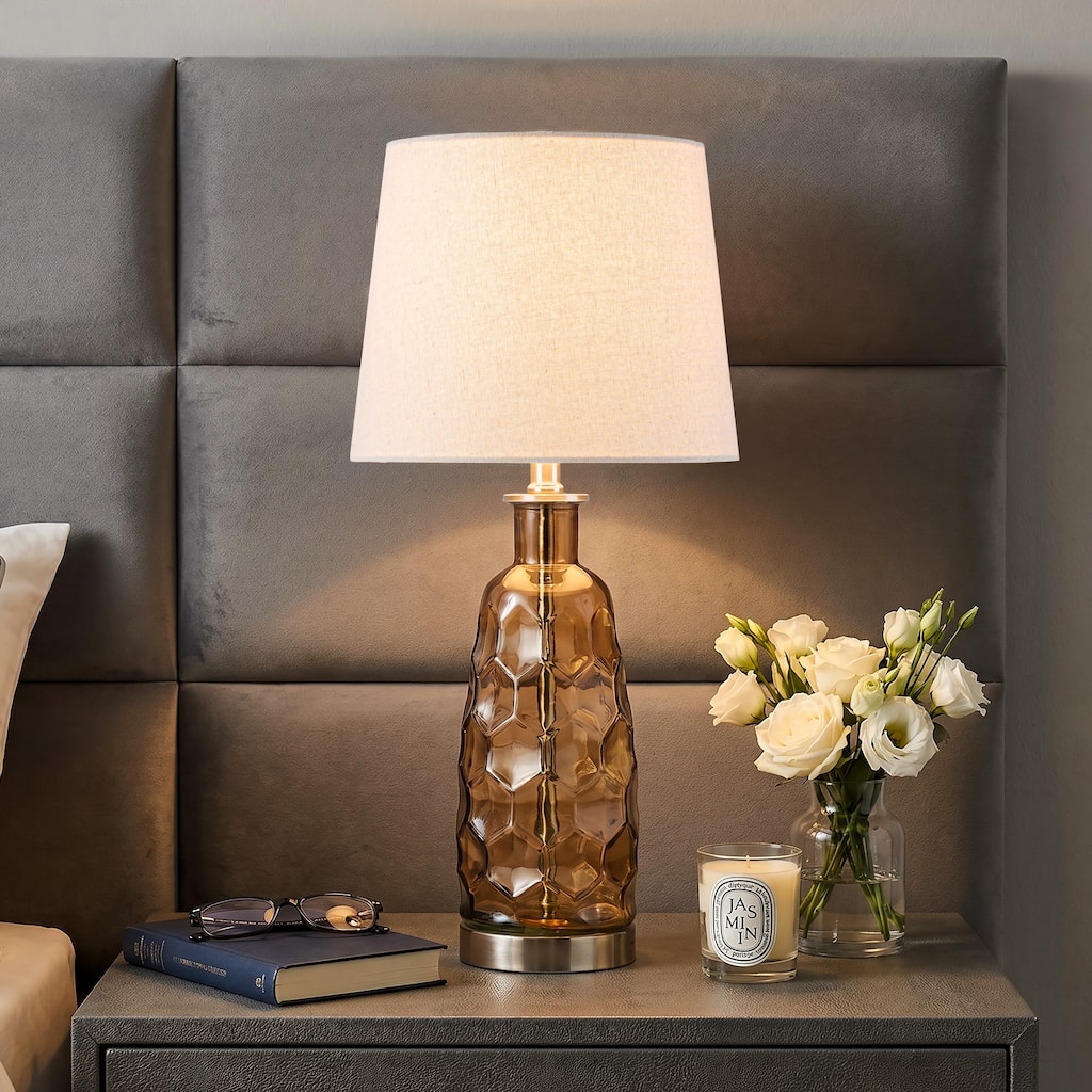 C Cattleya 23.5-inch Clear Glass Table Lamp with Textured Base and White Fabric Shade