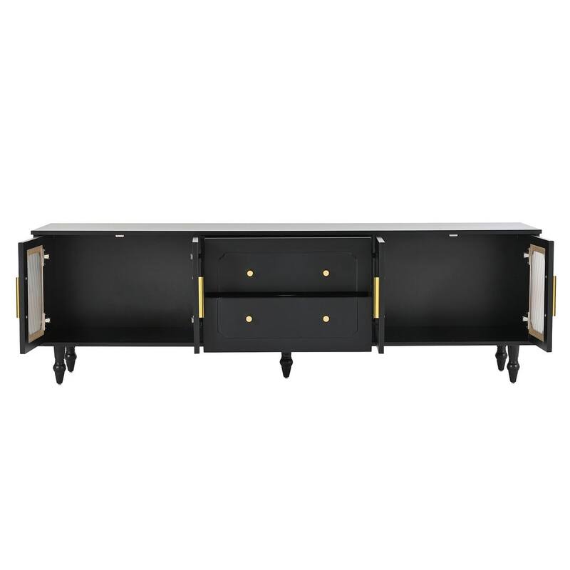 Retro Design TV Stand with Fluted Glass Doors and Adjustable Shelves for TVs Up to 78''