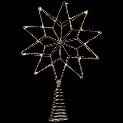 12" LED Lighted B/O Gold Glittered Geometric Star Christmas Tree Topper - Warm White Lights - 12