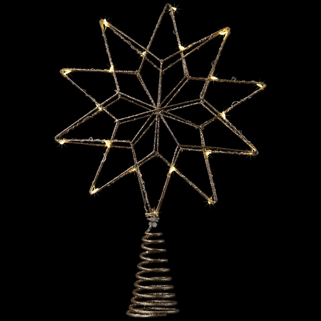 12" LED Lighted B/O Gold Glittered Geometric Star Christmas Tree Topper - Warm White Lights - 12