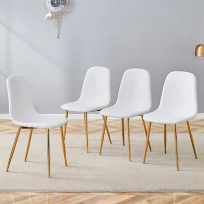 Minimalist Dining Chair Set of 4, Linen Fabric Kitchen Chair with Metal Legs Modern Armless Side Chair for Office