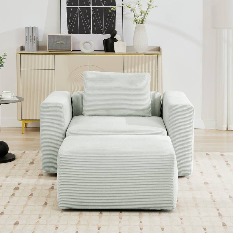 Corduroy Sectional Modular Sofa with Square Arms & Ottoman Extension for Flexible Arrangements