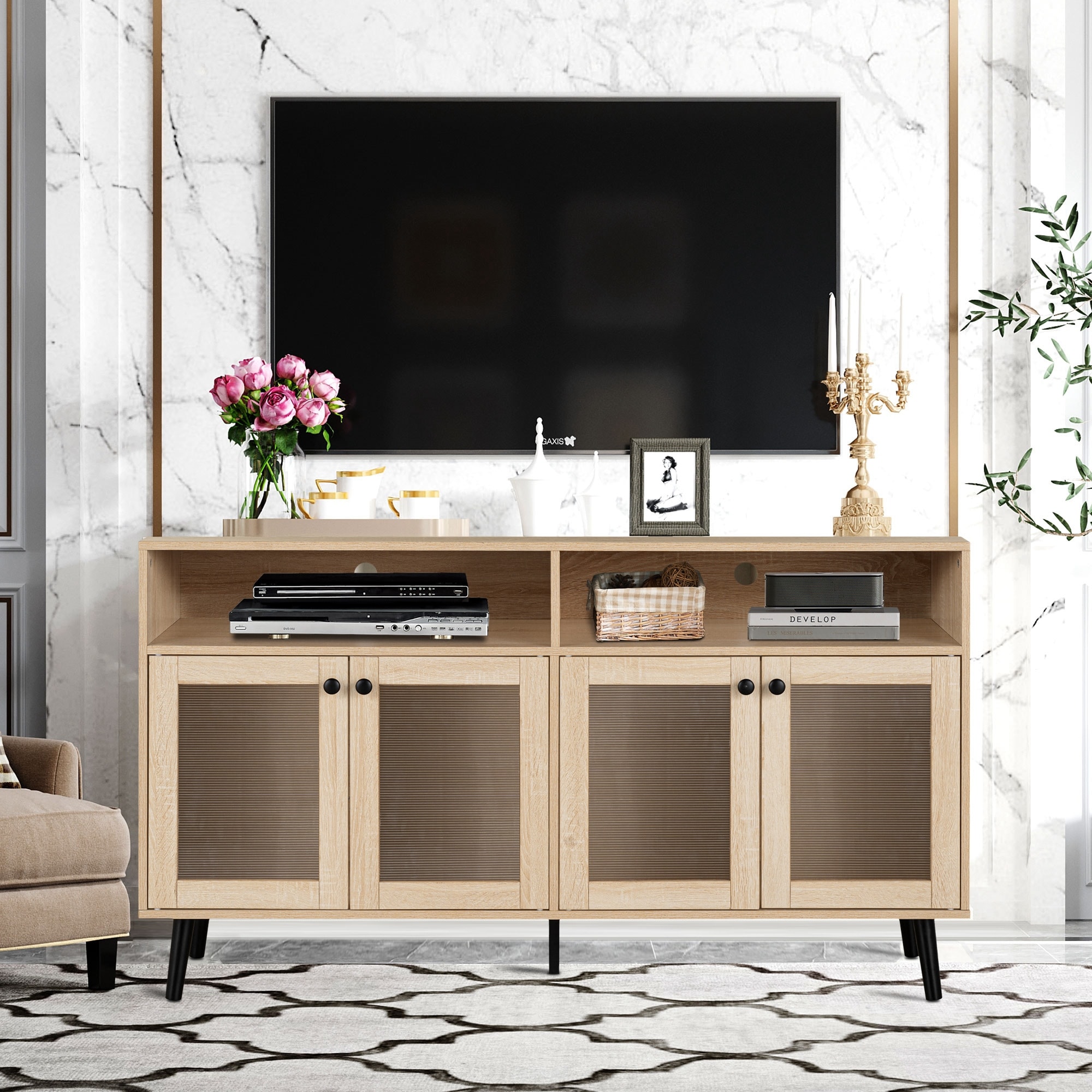 56-inch Length Wood TV Stand Media Console TV Entertainment Center