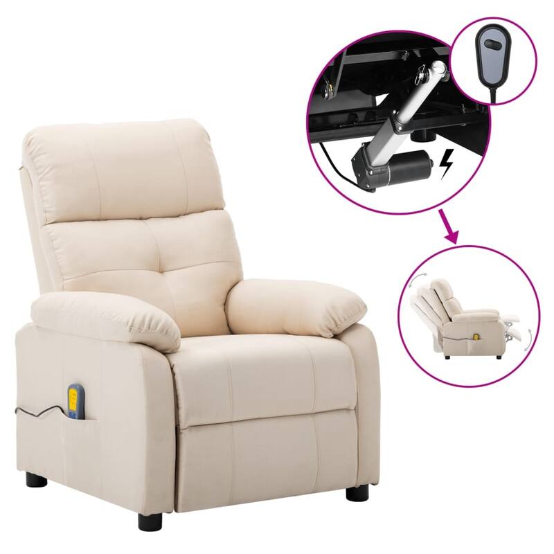 vidaXL Massage Chair Massaging Recliner Push Cozy Chair for Elderly Fabric - 30" x 35.4" x 39.4" - Cream