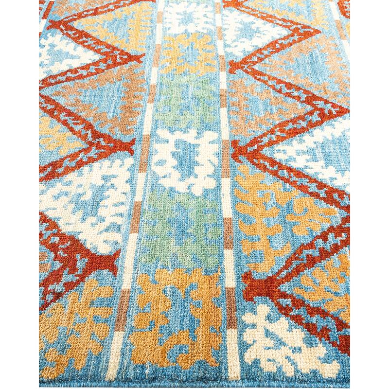 Overton Hand Knotted Wool Vintage Inspired Modern Contemporary Modern Light Blue Area Rug - 6' 3" x 8' 9"