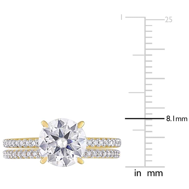 Miadora 1 4/5ct DEW Created Moissanite and 1/4ct TW Diamond Bridal Set in 14k Yellow Gold