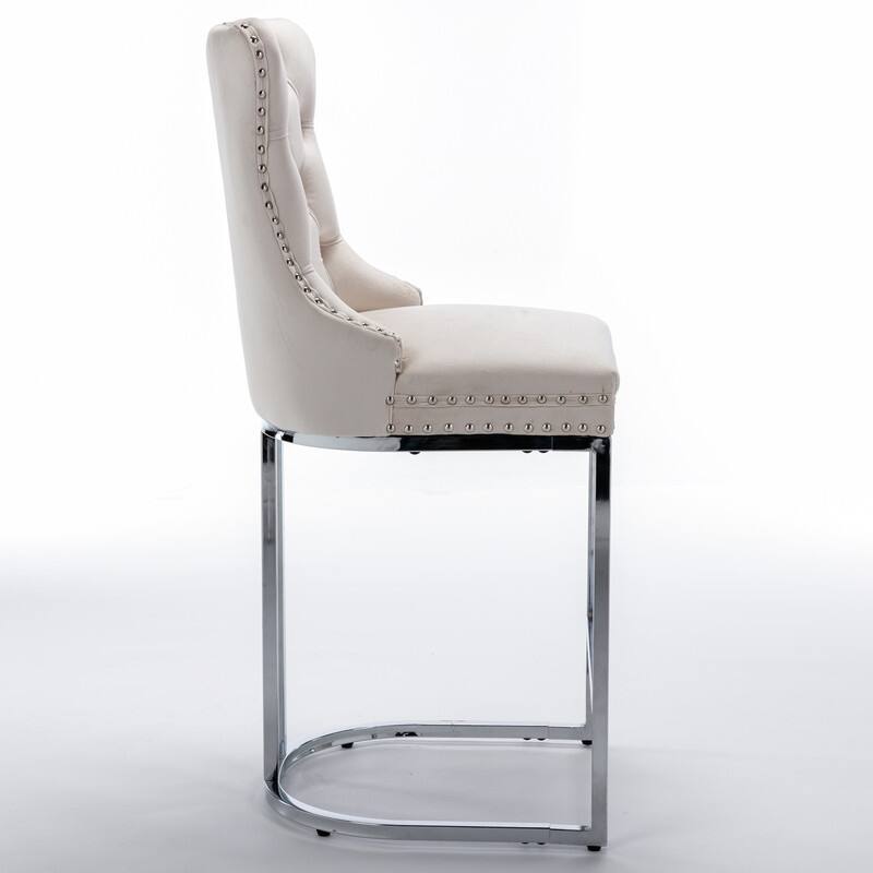 26" Counter Height Bar Stools Set of 2, Modern Velvet Barstools with Button Back&Rivet Trim Upholstered