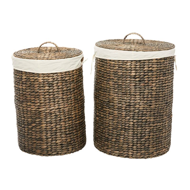 Seagrass Handmade Storage Basket with Liner and Matching Tops - Set of 2 Dark Brown - CosmoLiving by Cosmopolitan