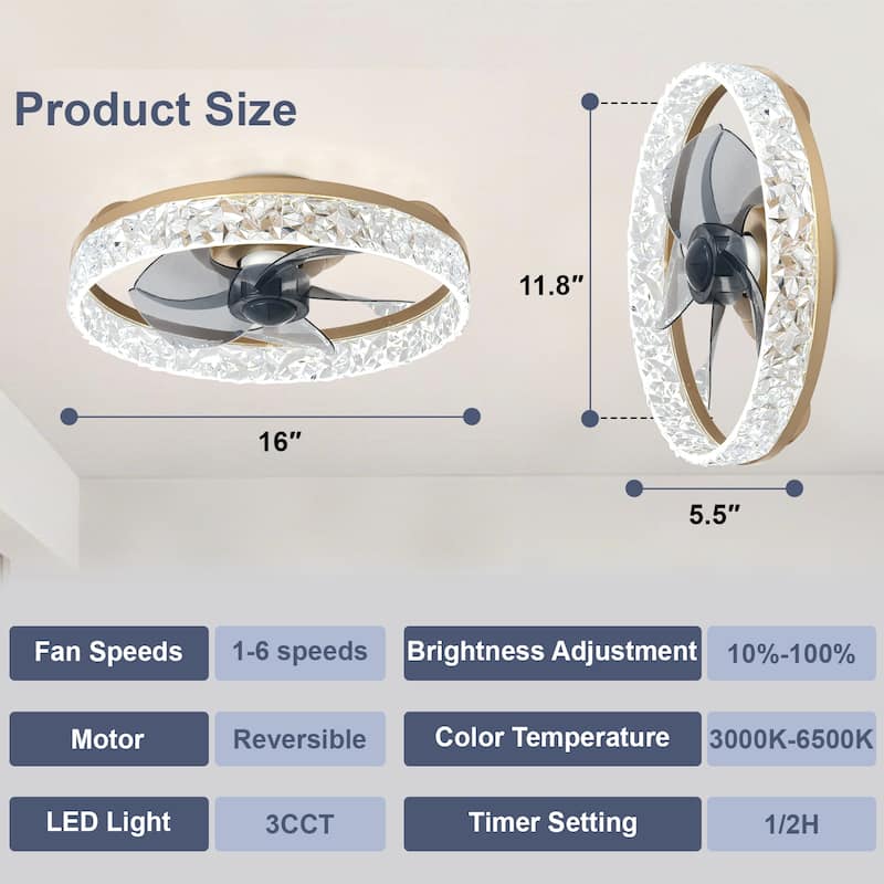Low Profile Ceiling Fan with Light: 20-16 Inch, App Remote Control, Dimmable 3 CCT LED, 6 Wind Speeds, Ultra Quiet