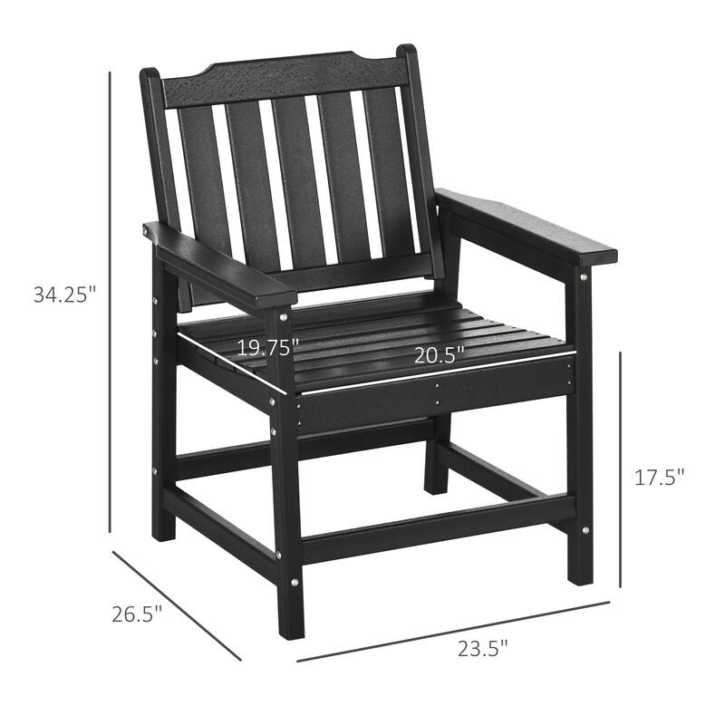 Outsunny Set of 2 HDPE Patio Chairs, Outdoor Dining Chairs with Armrests and Slatted Back, Outdoor Armchairs