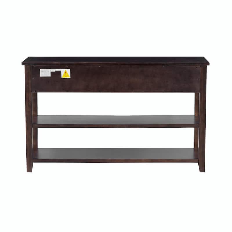 Retro Design Console Table - Pine Solid Wood Frame with Two Open Shelves