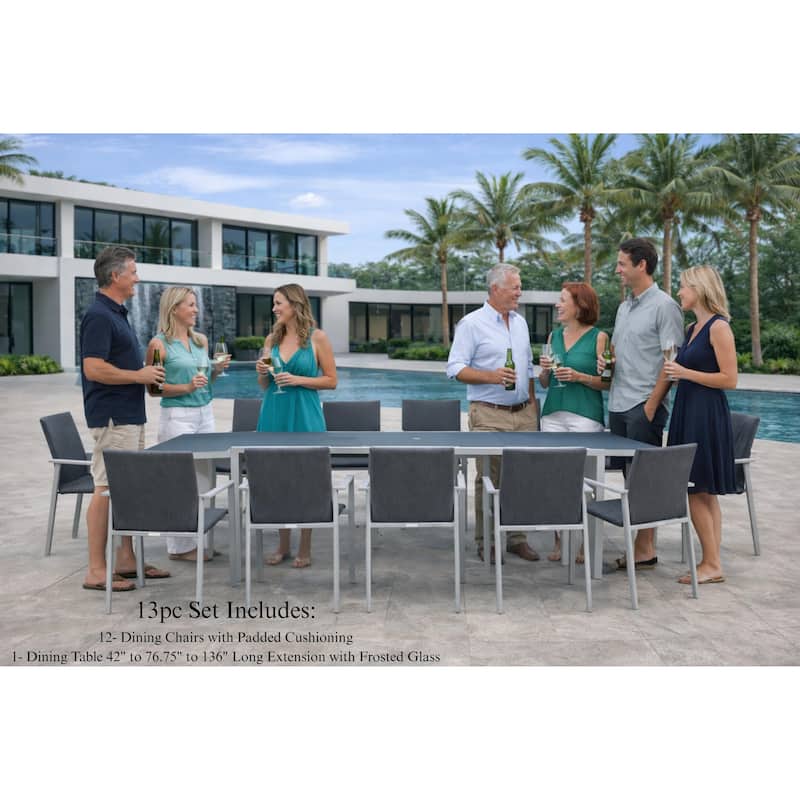 Bailey Light Grey 13-Piece Aluminum Outdoor Dining Set with Sling Set in Midnight Grey - N/A