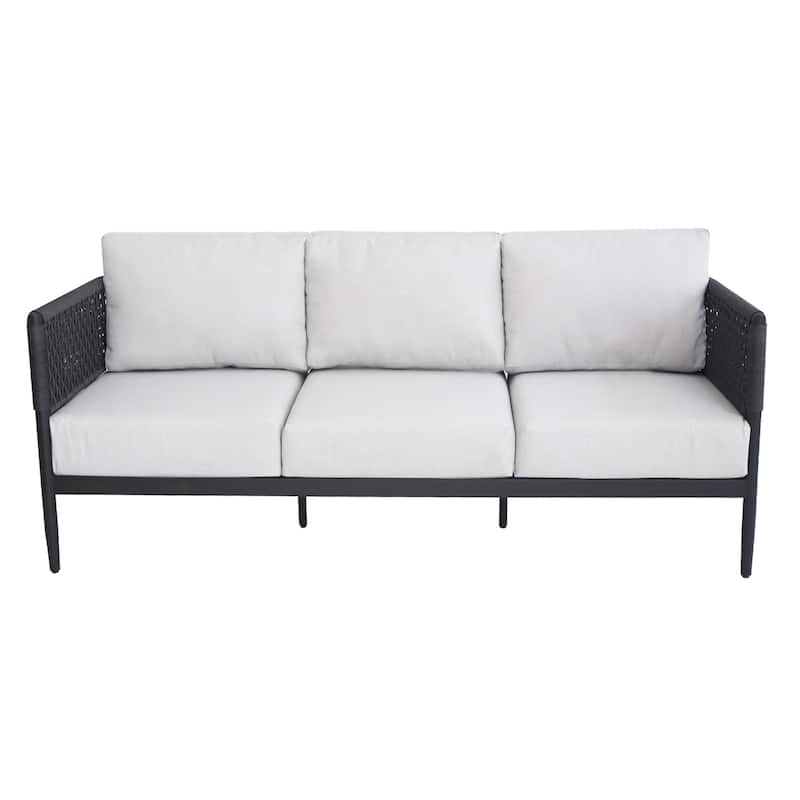 Outdoor Woven Abaca Rope 3 Seater Patio Sofa with Cushions