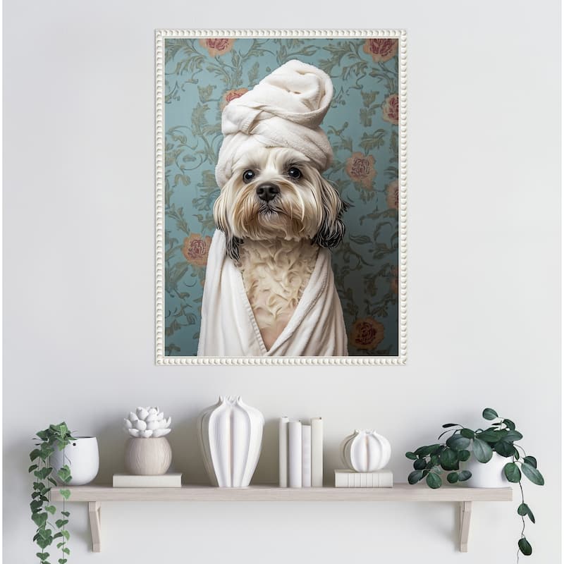 Spa Day Pooch by Mowzu Framed Canvas Wall Art