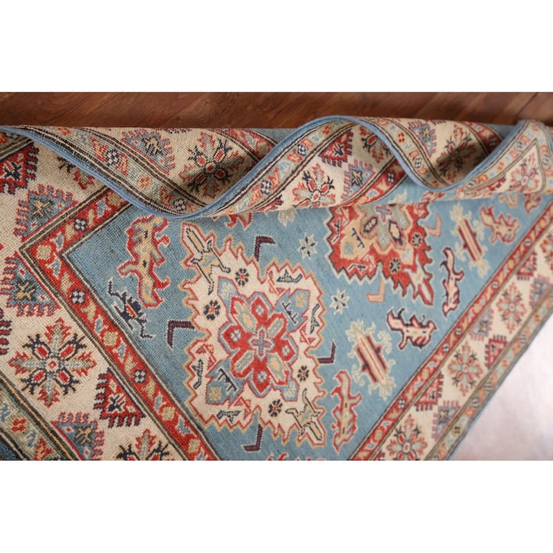 Light Blue Kazak Oriental Area Rug Hand-Knotted Wool Carpet - 4'1"x 6'0"