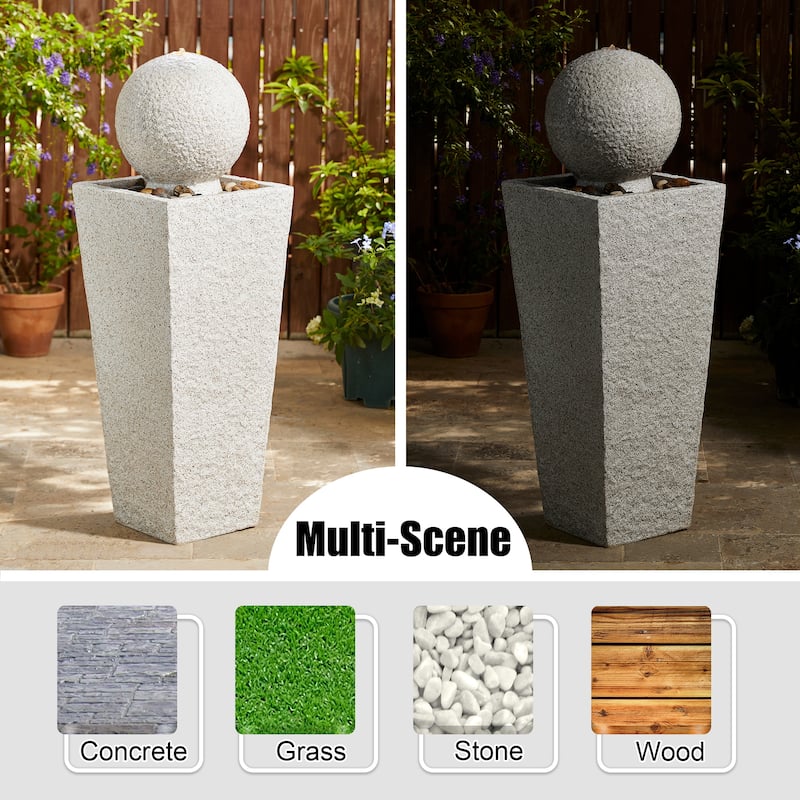Glitzhome 40.25"H Floating Pedestal Sphere Oversized LED Polyresin Fountain with Pebbles