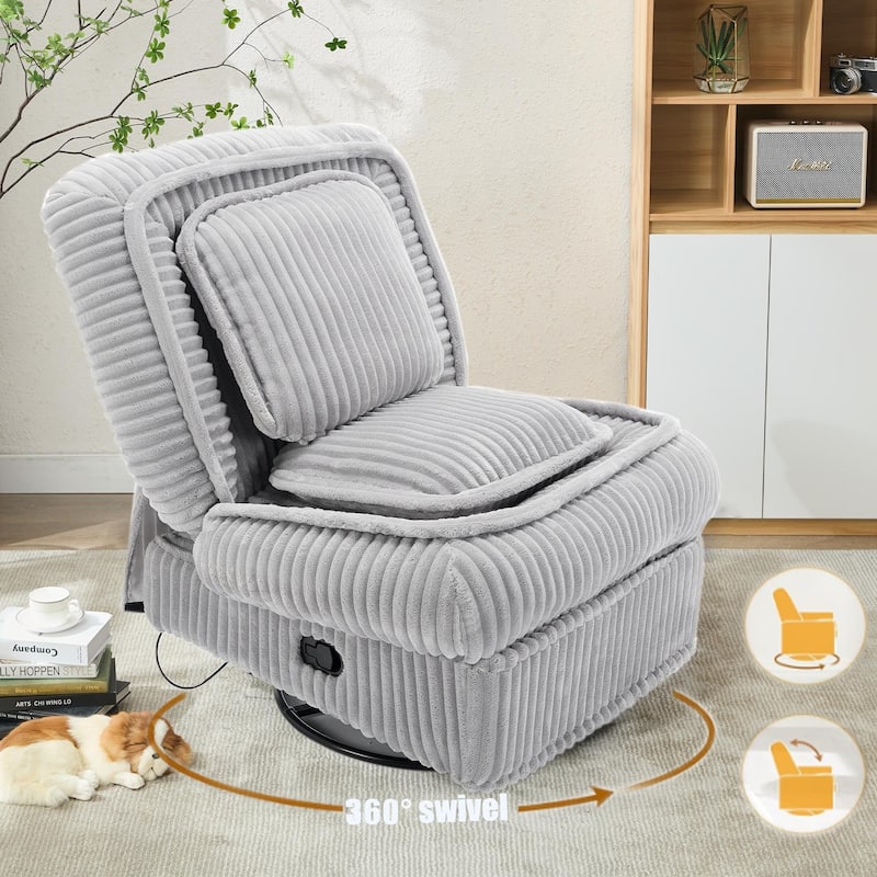 Recliner Chair with Pull Footrest, Swivel Rocking Single Sofa Chair, Upholstery Lounge Chair with Adjustable Backrest - Gray