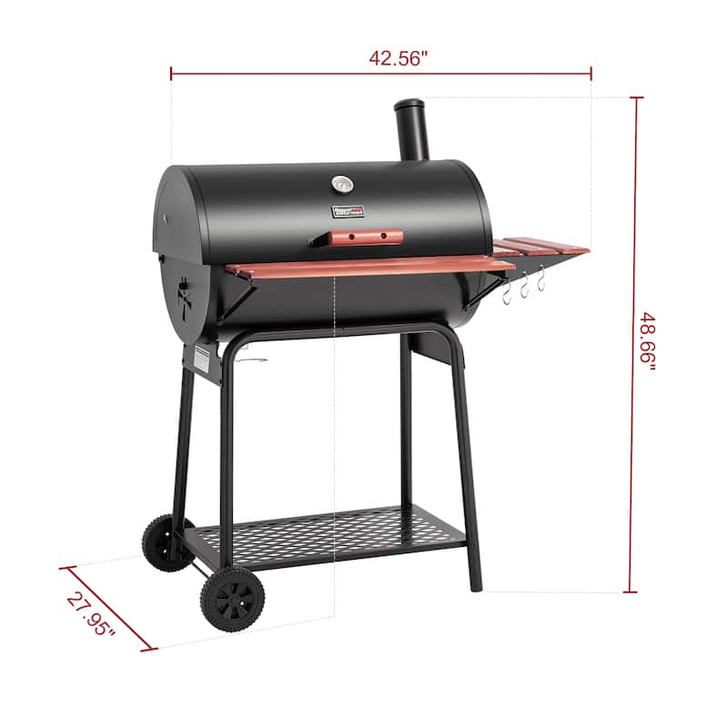 Royal Gourmet Charcoal Grill with Wood-Painted Side and Front Table