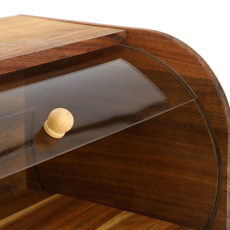 MegaChef Acacia Wood Bread Box with Sliding Plastic Lid