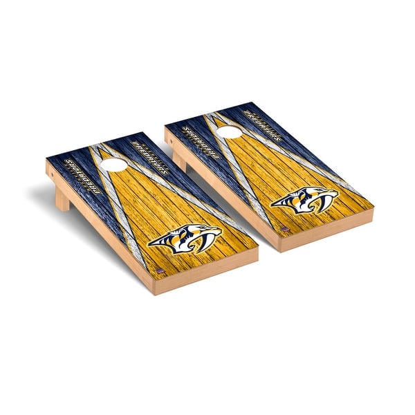 slide 2 of 5, Nashville Predators NHL Triangle Cornhole Board Set Include Carrying Case