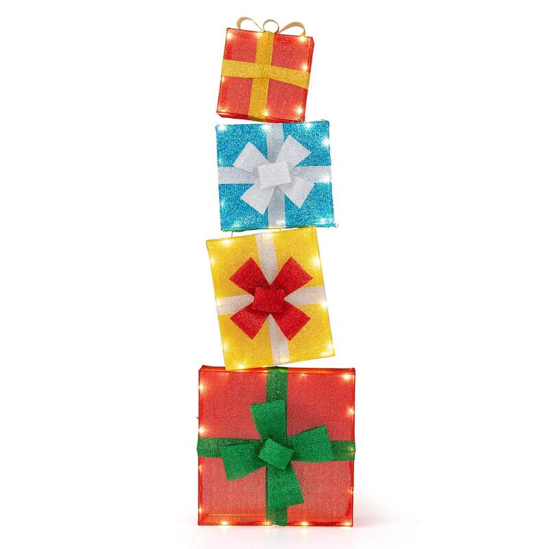 Costway 4 FT Stackable Holiday Present Boxes with LEDs and Bows for - as pic shows - See Details
