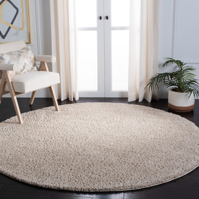 SAFAVIEH August Shag Mevlude Solid 1.25-inch Thick Rug - 6'7" Round - Beige