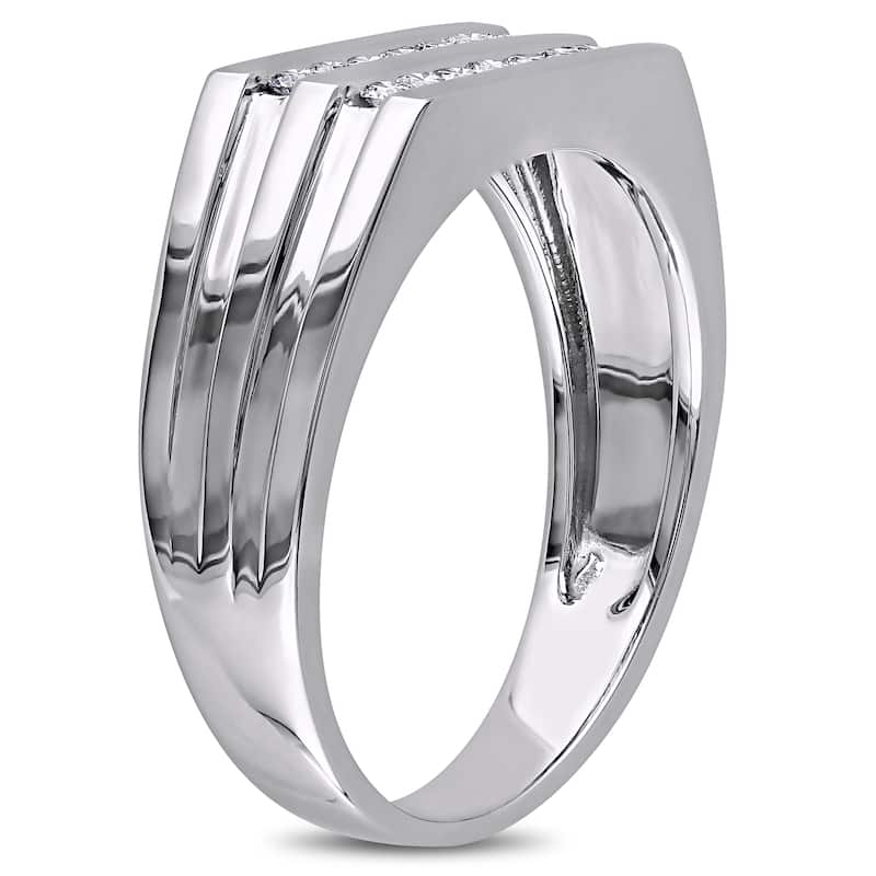 Miadora Mens 1/3 CT TW Diamond Triple Row Ring in 10k White Gold