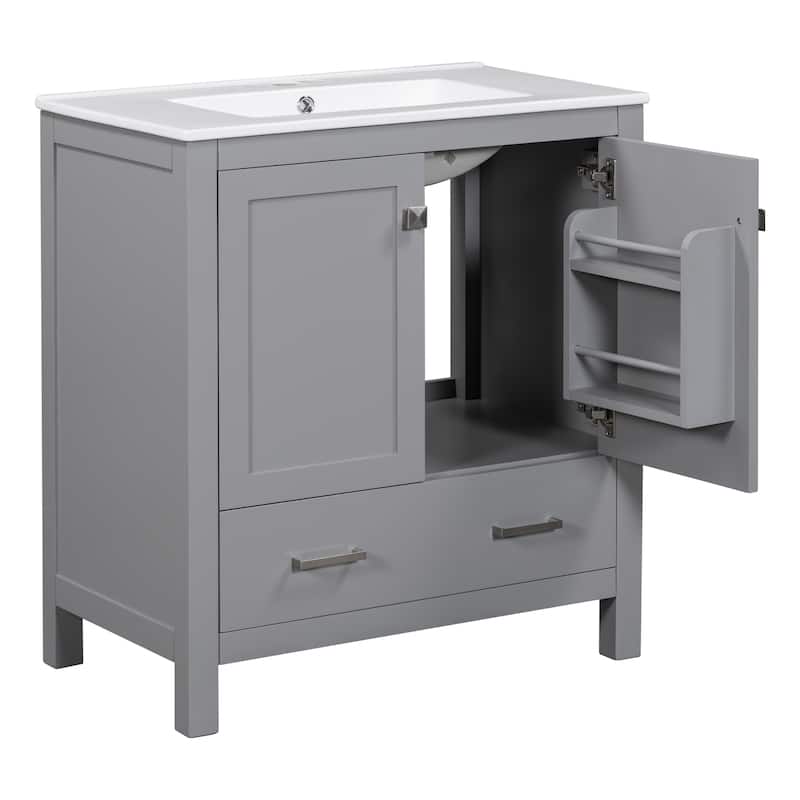 Roomfitters Modern 60" Double Bathroom Vanity Set with Ceramic Sinks, Storage Shelves and Divided Drawers