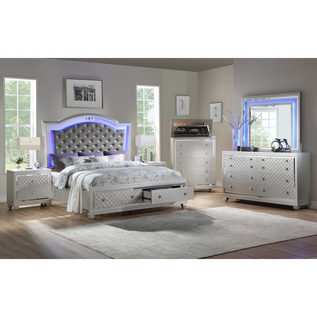 Shiney Silver Bedroom Set with LED lighting