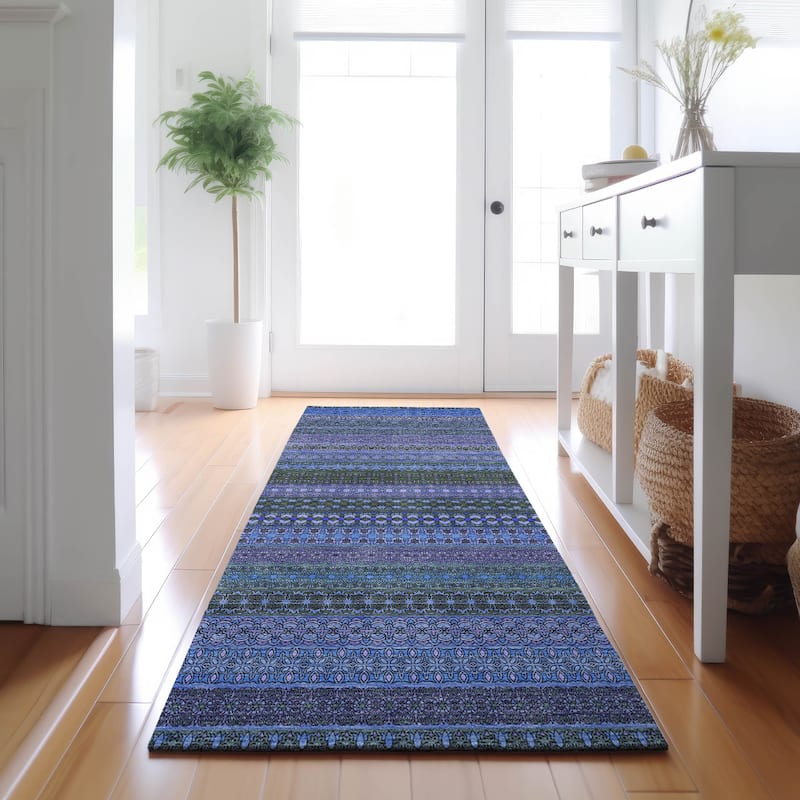 Premium Washable Super Soft Boho Stripes Mayfield Rug - Blue - 2' 3" x 7' 6" - Runner