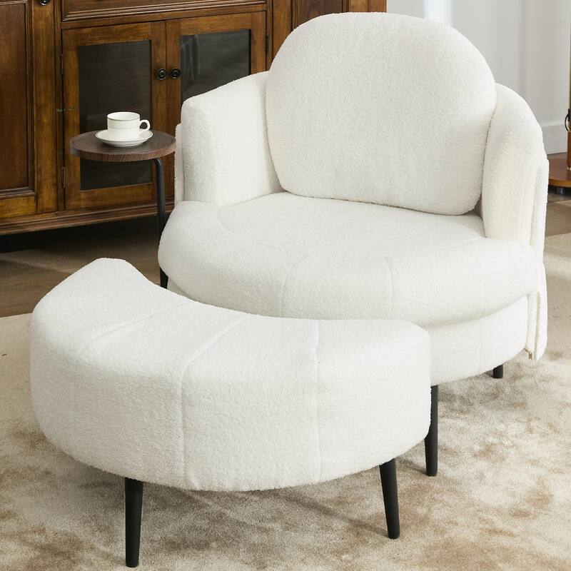 Lamb Velvet Sofa Chair with Footstool
