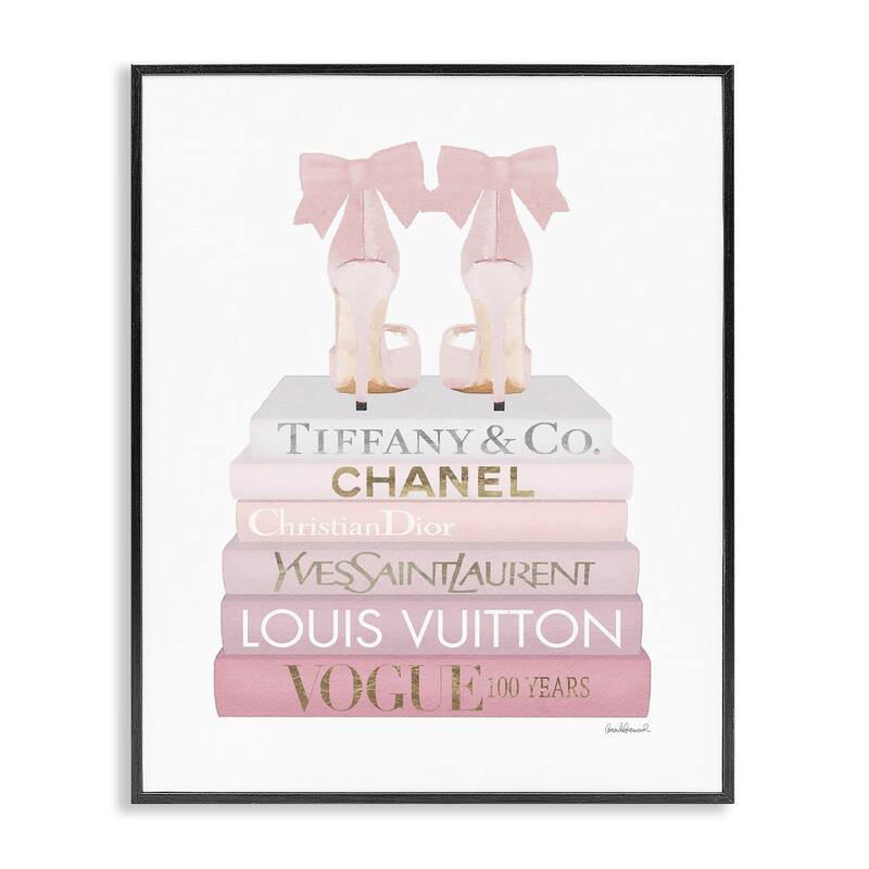 Stupell Chic Pink Bow Shoes Glam Fashion Bookstack Framed Wall Art