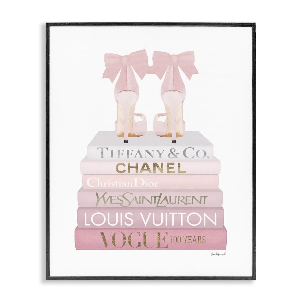Stupell Chic Pink Bow Shoes Glam Fashion Bookstack Framed Wall Art